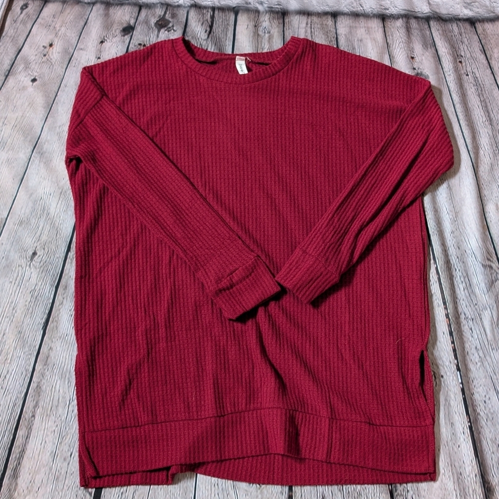 Brushed Thermal Crewneck Long Sleeve Side Slit